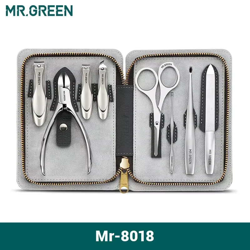 MR.GREEN – kit de manucure avec tondeuse à ongles gris Morandi, emballage en cuir de vache pleine fl