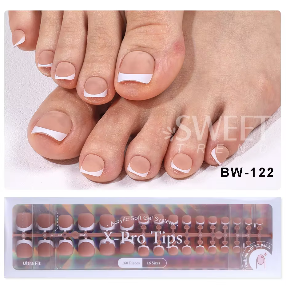 160 pièces faux ongles des orteils rose français court carré couverture complète naturel artificiel