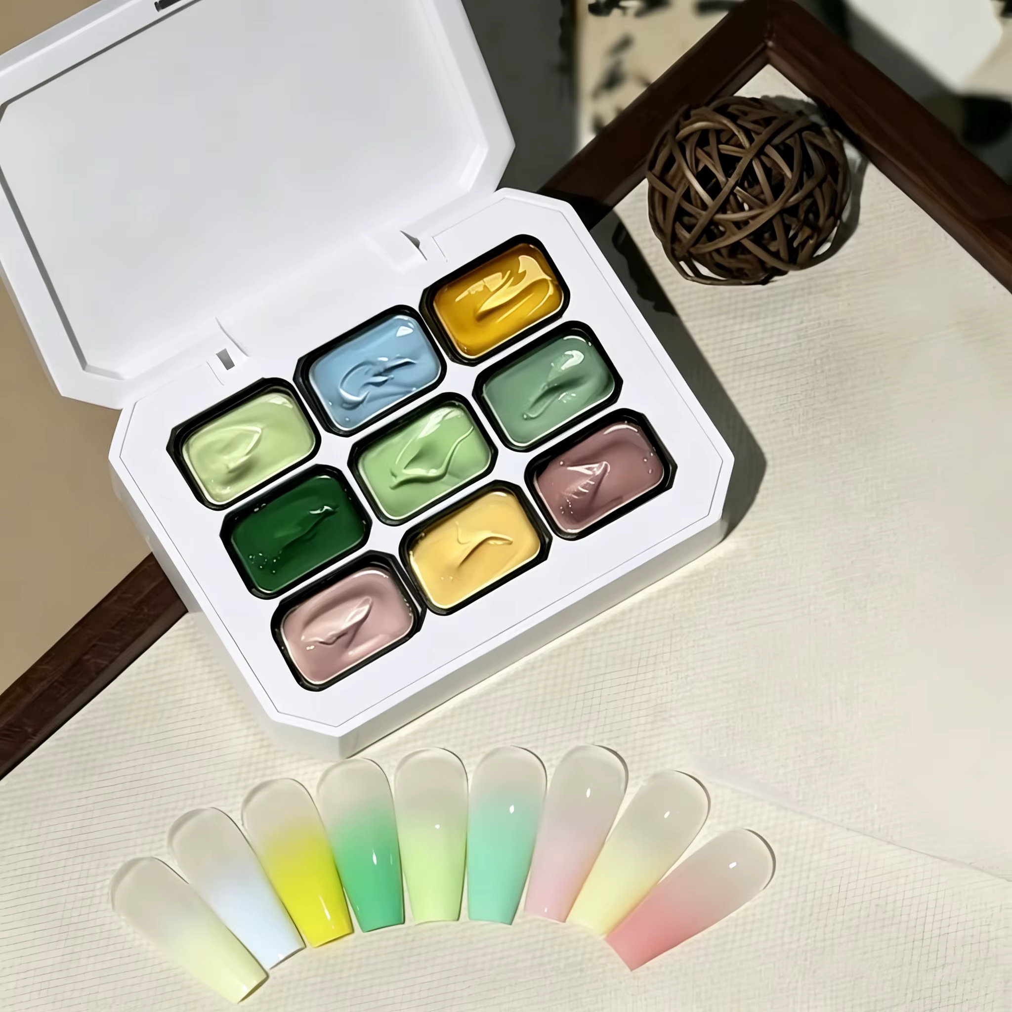 Kit de vernis à ongles solides 9 couleurs pour l'été, gel UV&LED populaire pour dégradé, DIY ongles,