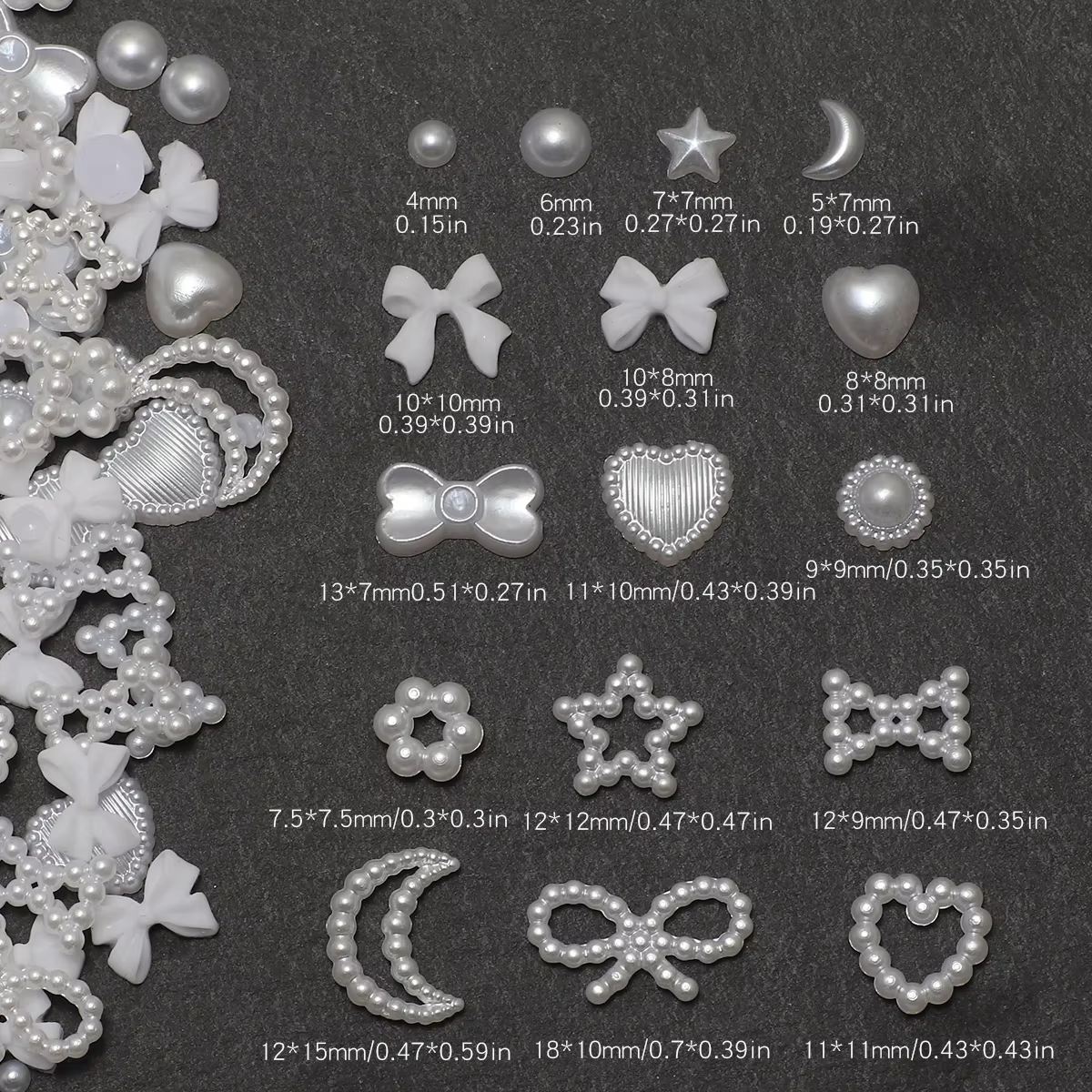 1 boîte d'accessoires pour ongles, breloque 3d en résine, nœud d'amour, pentagramme, accessoires pou