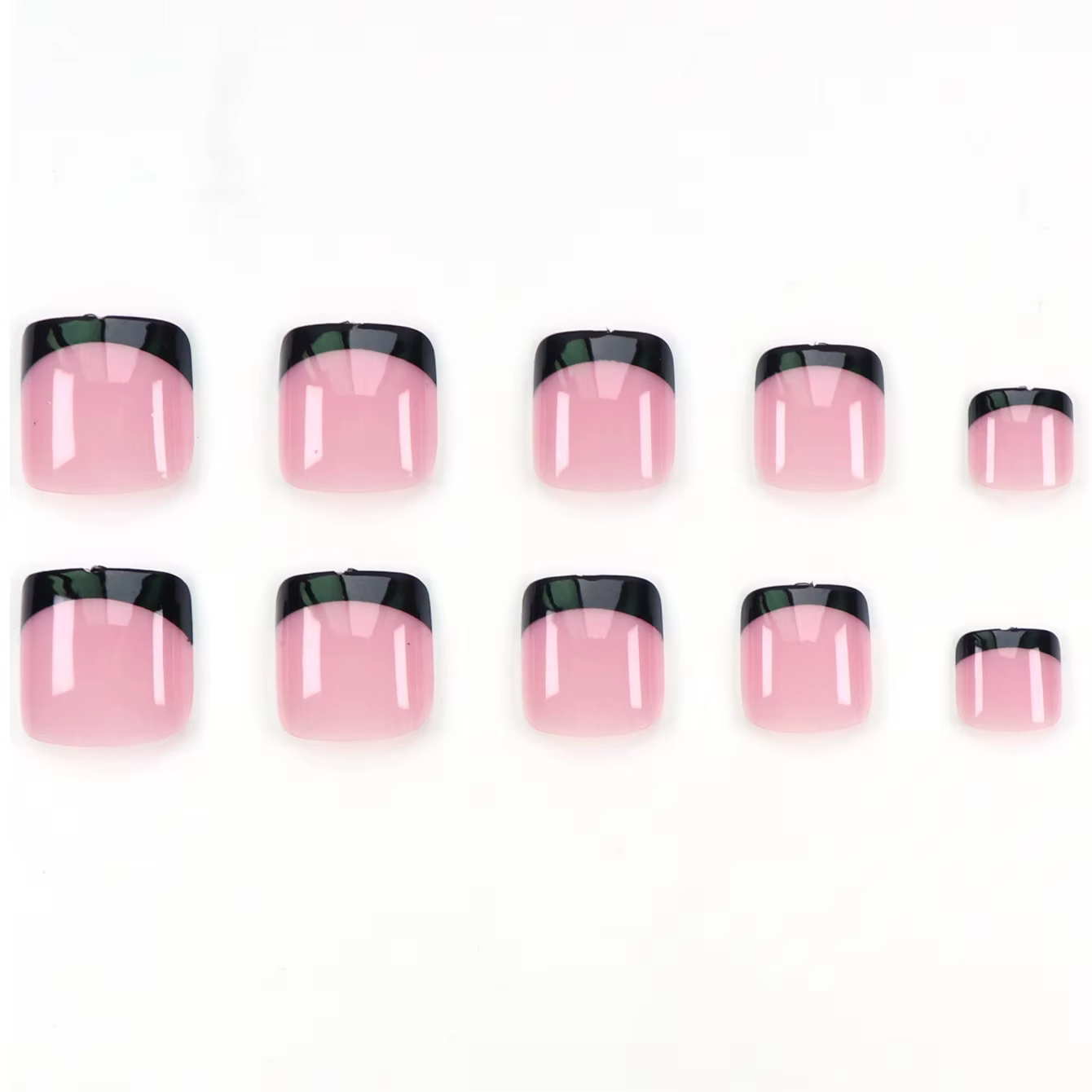 24 pièces d'ongles français noirs à bout pointu, faux ongles carrés, conception d'ongles à faux orte
