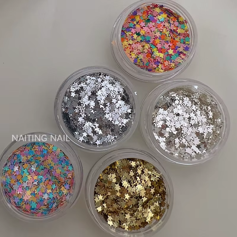 Mini étoile à paillettes pour ongles, 2mm, bonbons colorés, couleurs mélangées, feuille fine or arge