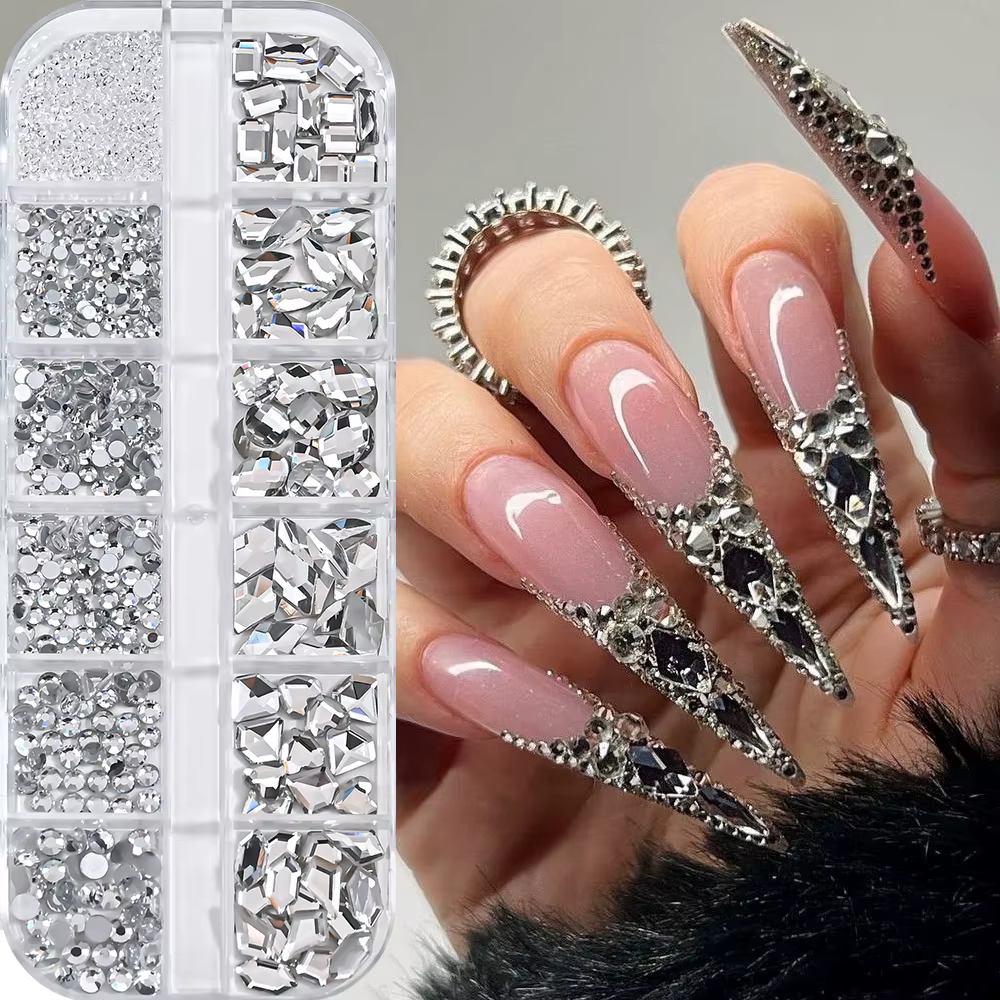 1 boîte de strass transparents brillants pour ongles SS6-SS16, diamants ronds/irréguliers, décoratio