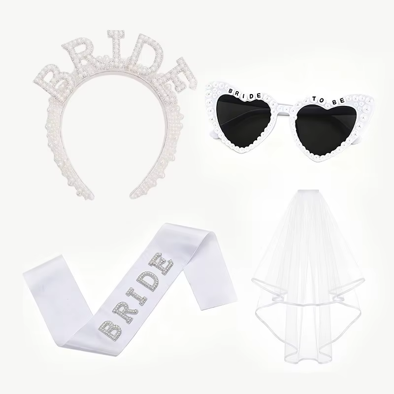 Ensemble d'accessoires pour future mariée avec voile, ceinture et lunettes de soleil, accessoires ph