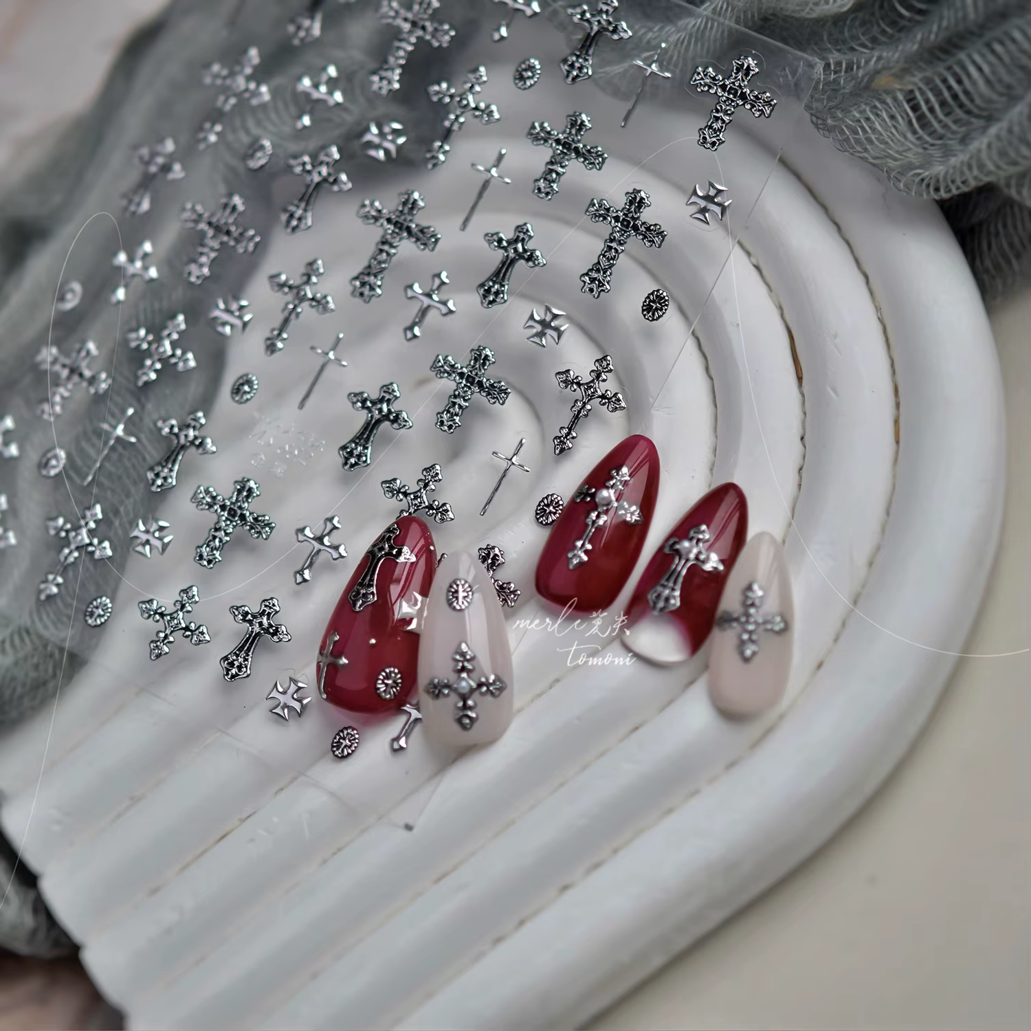 Autocollants pour ongles rétro croix, accessoires de Nail Art, or argent bronzant, multi-stely croix