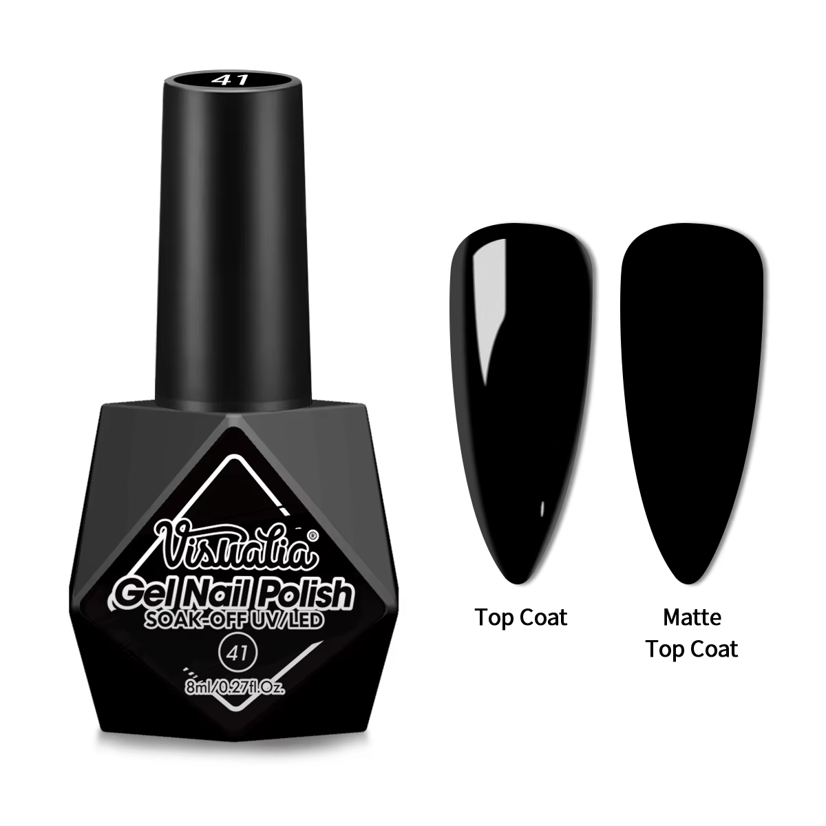 Visuatia 2/1 Vernis à ongles en gel noir et blanc - Revêtement UV brillant longue durée, formule liq