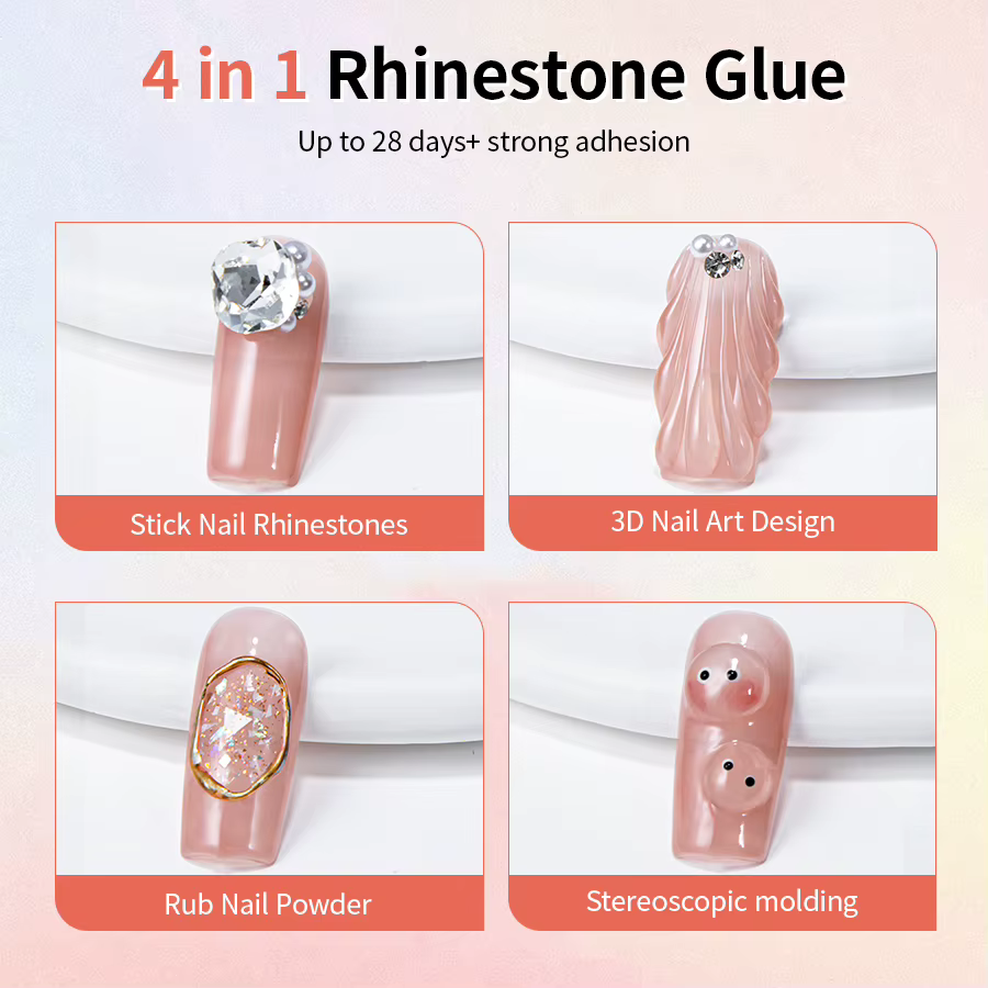 RSNAIL 4 en 1 Gel strass 15g Gel pour ongles Super fort pour décorations Nail Charm 3D ongles Bling