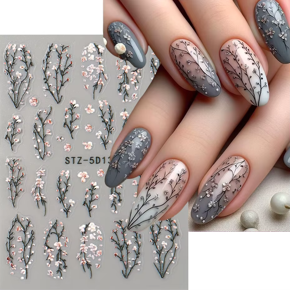 Breloques fleurs ongles autocollants Floral floraison fleur de cerisier ongles décalcomanies breloqu