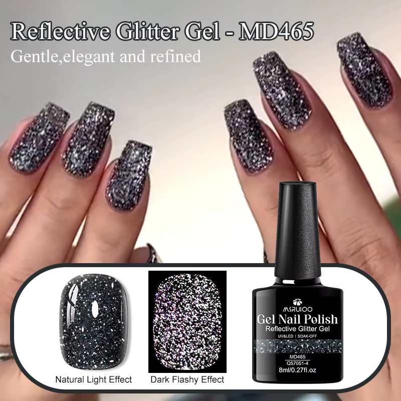 Vernis à ongles gel réfléchissant argenté 8ml, rouge champagne, semi-permanent, effet flash intense,