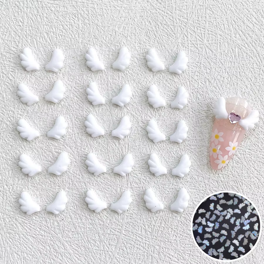 30 pièces blanc 3D acrylique ailes d'ange Nail Art breloques Kawaii accessoires pièces Manciure ongl