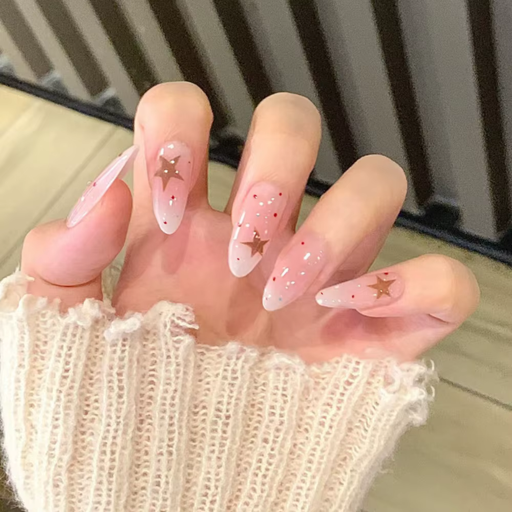 24 pièces marron dégradé faux ongles conseils portable oeil de chat amande presse sur ongles avec pa