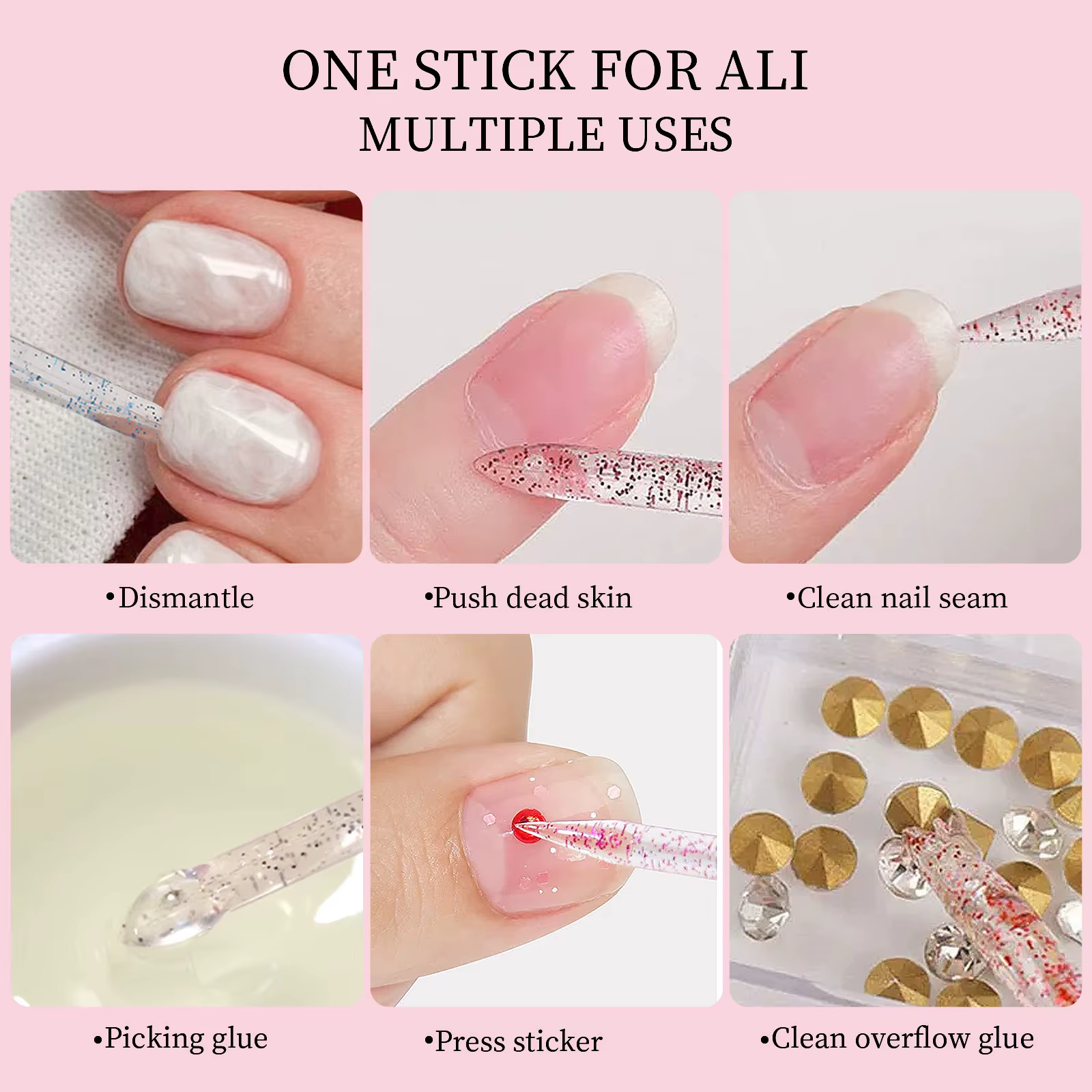 Bâton de paillettes en cristal réutilisable, Double extrémité, outil de retrait de cuticules, stylo