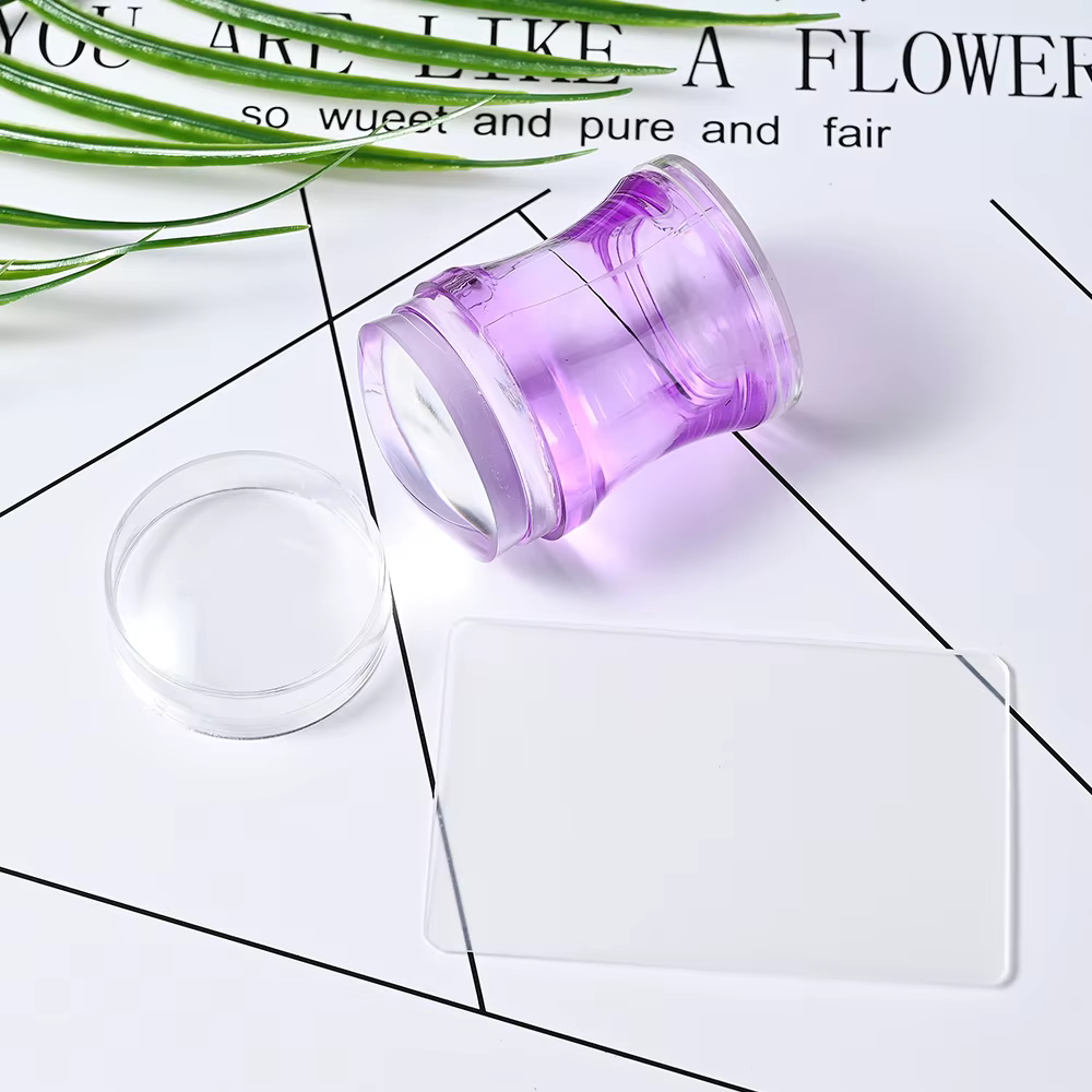Kit de tamponnage pour nail art en silicone transparent, pour manucure française, plaque de tamponna