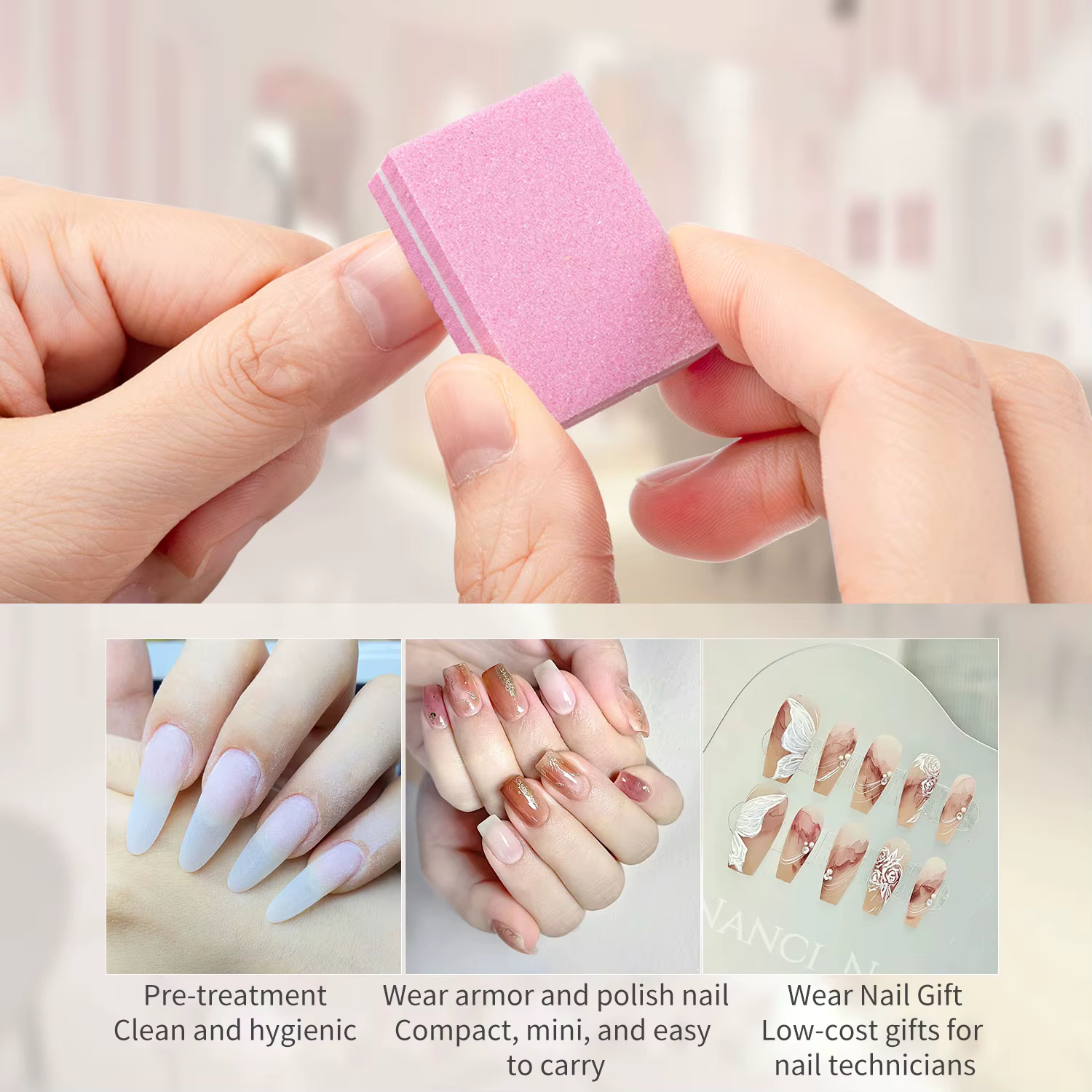 50pcs Lot de Mini limes à ongles double face blocs éponge colorée tampon à ongles bloc polissage des