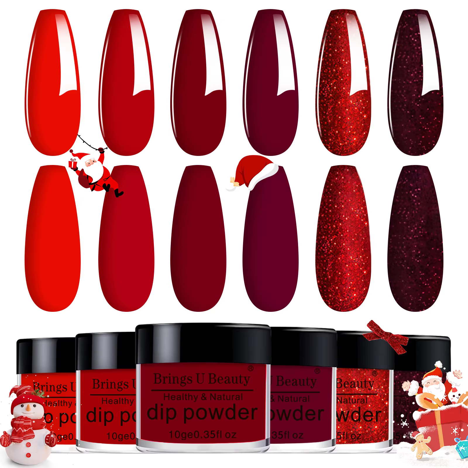 Kit de poudre acrylique à paillettes rouges pour ongles, trempage, naturel, sec, effet gel, document