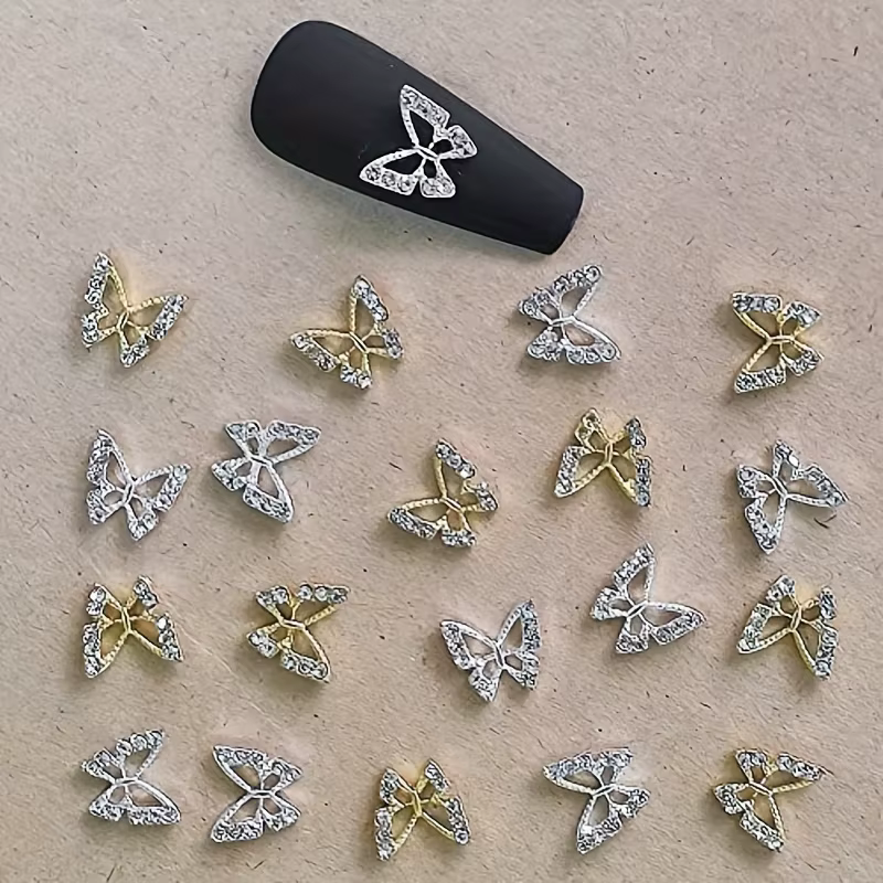 Breloques papillon en cristal 3D pour ongles, forme creuse avec biscuits pour décorations d'art d'on