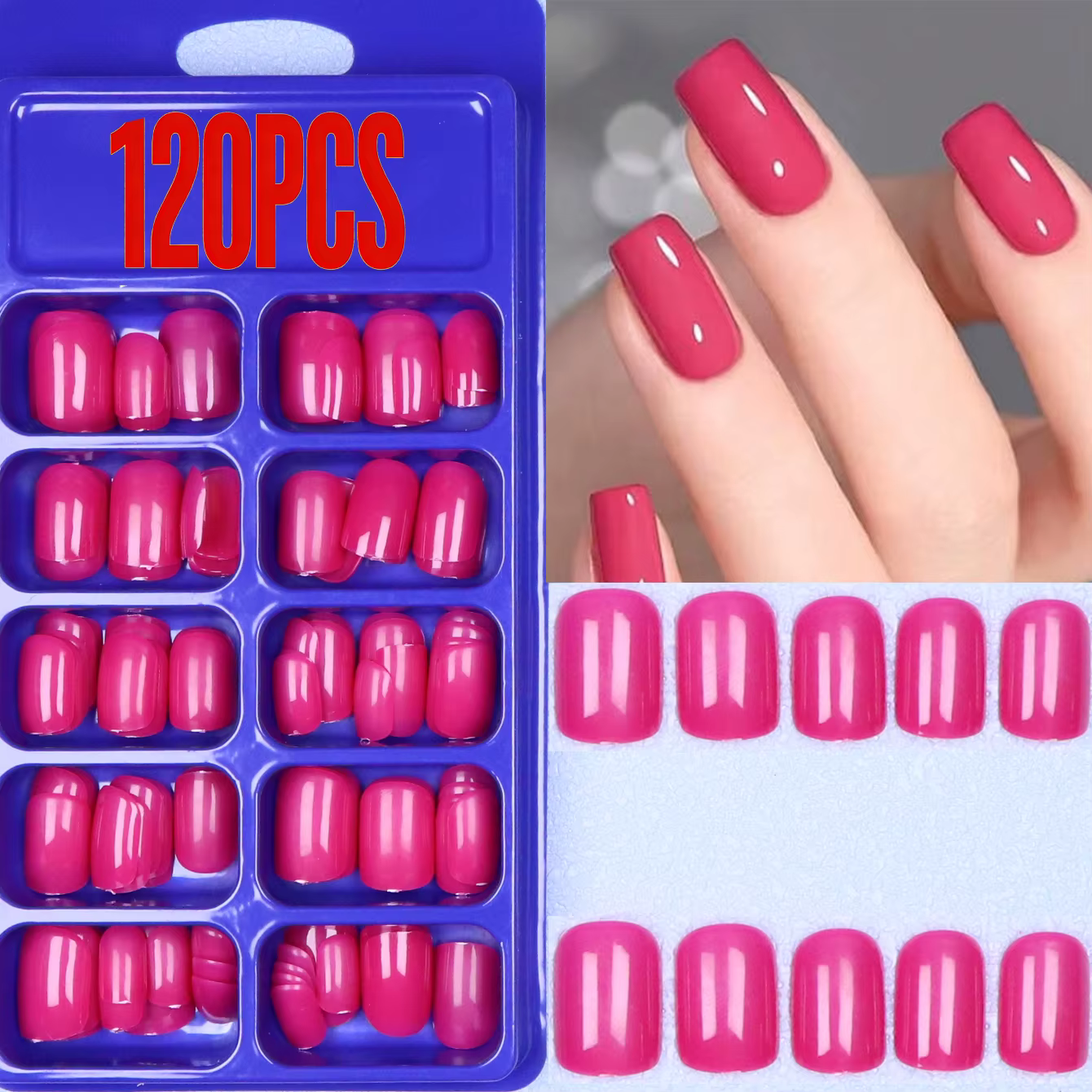 120 pièces presse français rouge mi-long carré faux ongles couleur unie conception réutilisable acry