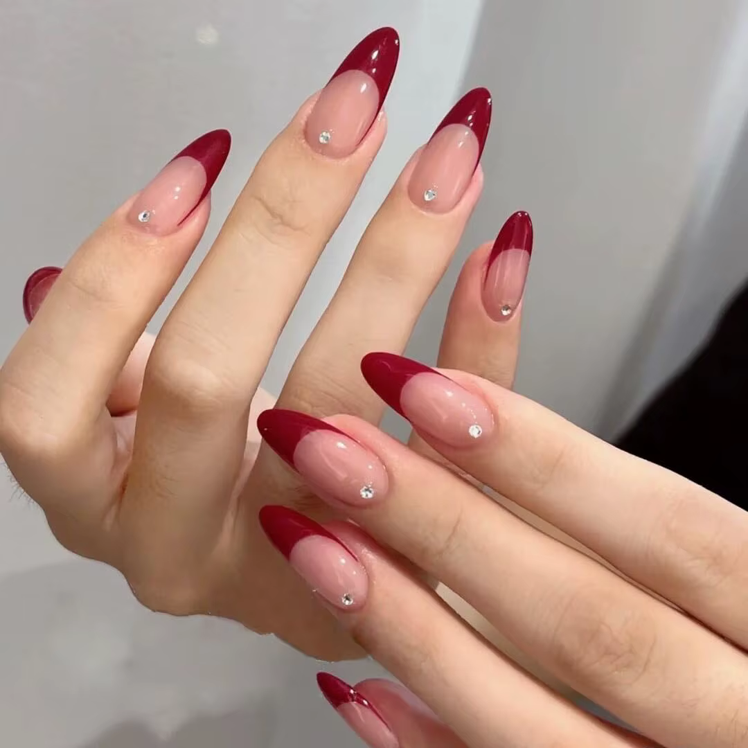 Faux ongles longs en amande, blancs, à pression française, couverture complète Simple, pointes détac