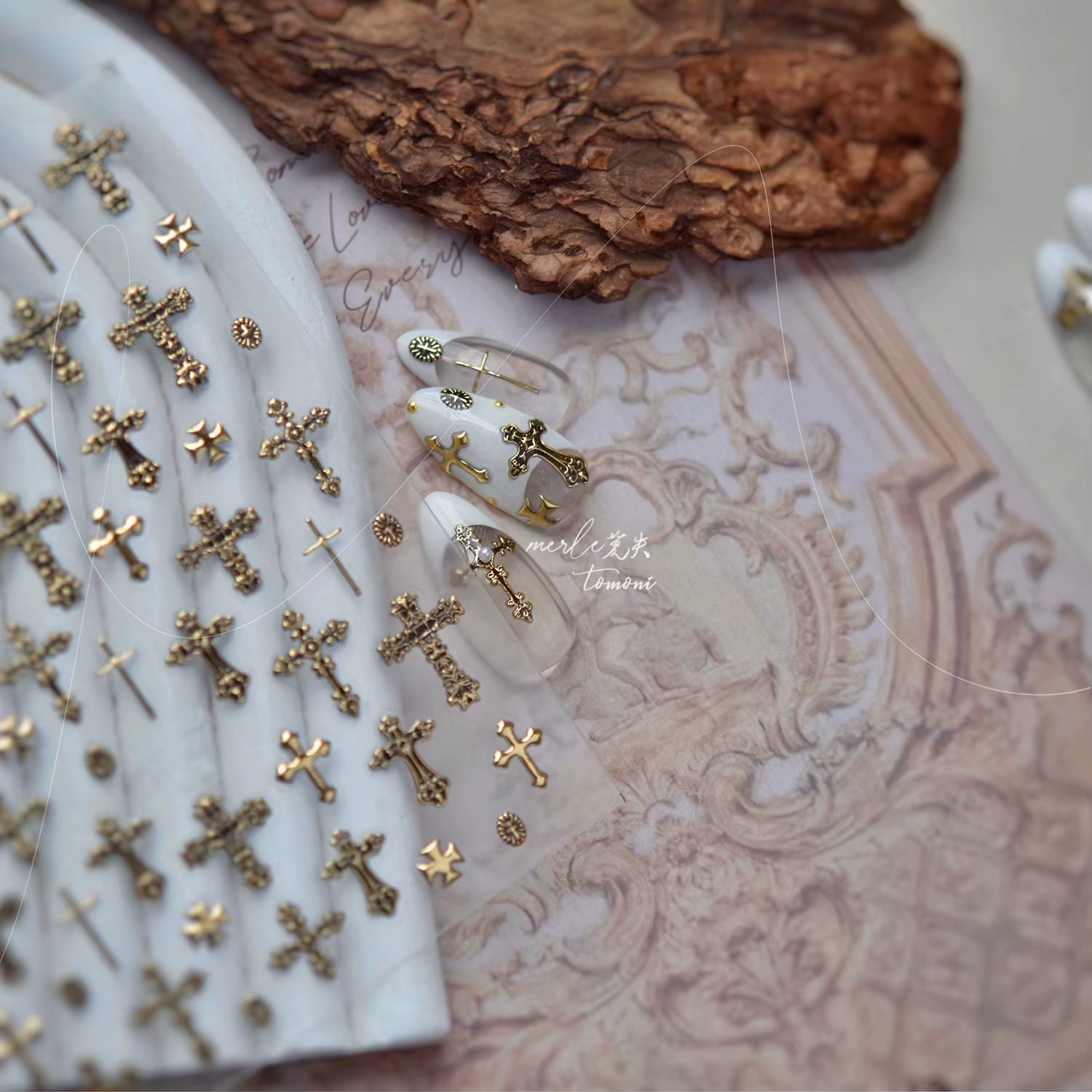 Autocollants pour ongles rétro croix, accessoires de Nail Art, or argent bronzant, multi-stely croix