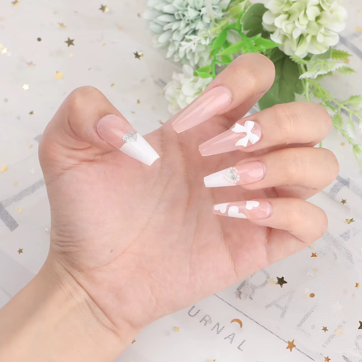 Fausses Fleurs de Ballerine Longue, 24 Pièces, Décor Vert Français, Couverture Complète, Fausse Épic