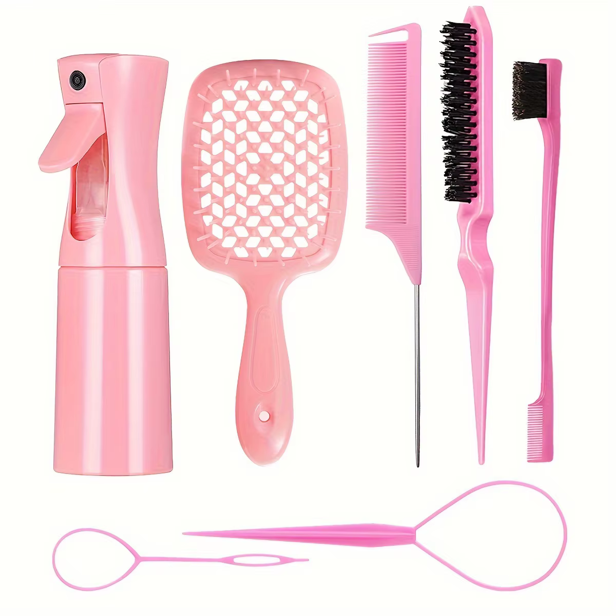 Kit de coiffure pour tous les types de cheveux, ensemble de 7 pièces avec poils de brosse démêlante 