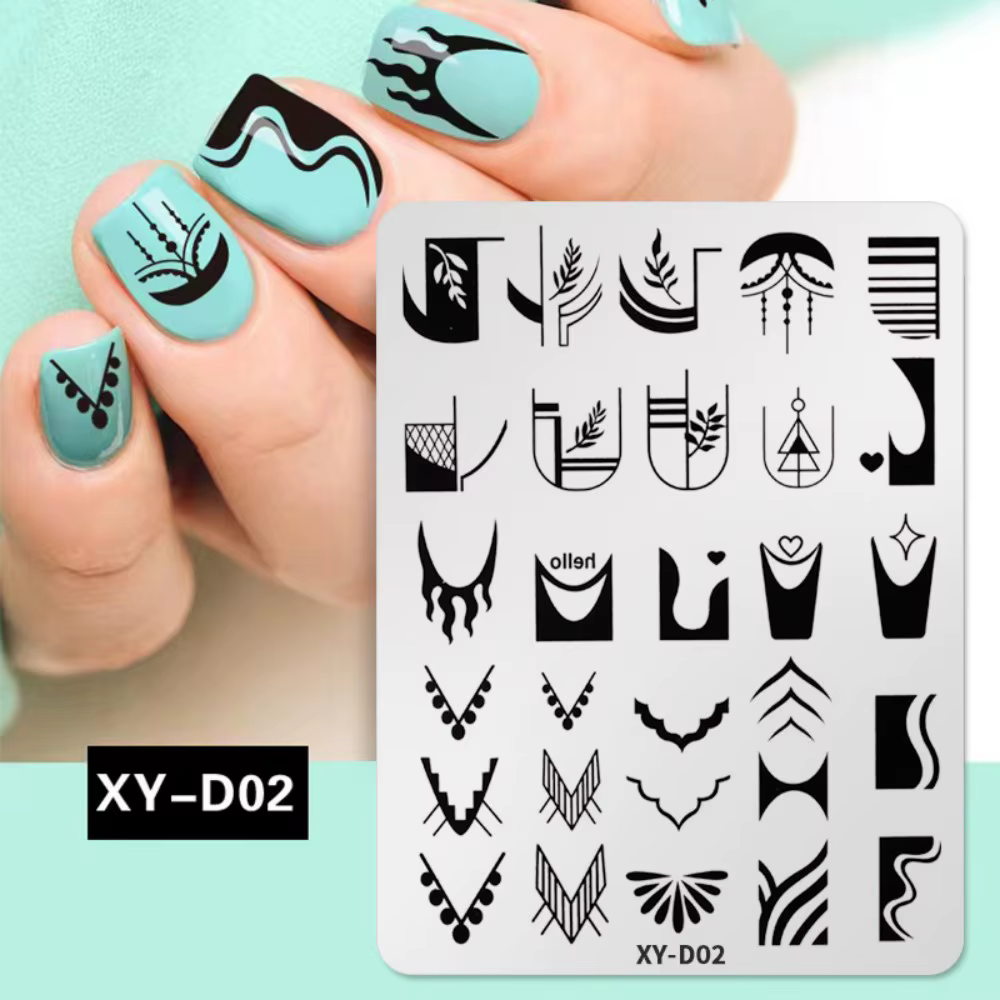 Nouveaux pochoirs pour nail art français : motifs floraux, visages souriants, grilles et formes irré