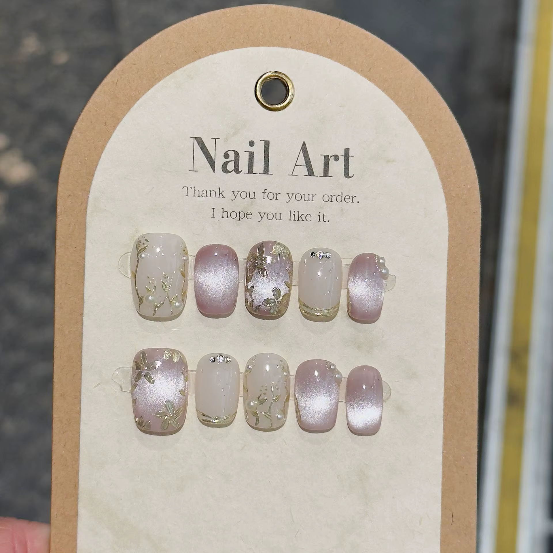 10 pièces français à la main presse sur ongles bleu oeil de chat faux ongles portable à coller ongle