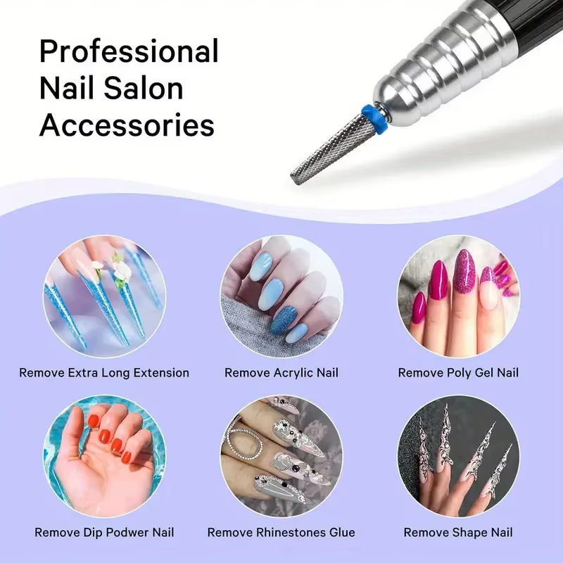 Forets à ongles en carbure de tungstène Extra longs 5 en 1, 24mm, accessoires de sécurité pour Salon