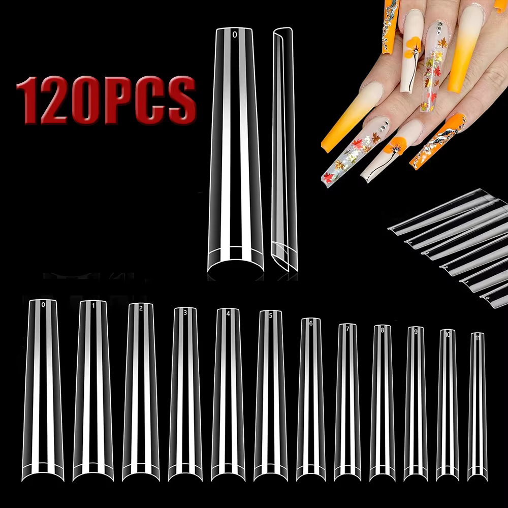 Embouts de cercueil longs et transparents, 120 pièces, pour Salons d'ongles en acrylique et Nail Art