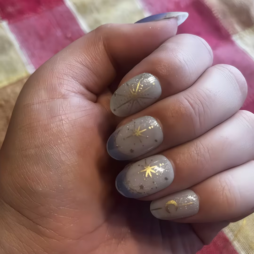 24 pièces romantique Y2k étoile presse sur ongles dégradé bleu Style français or lune conçoit faux o
