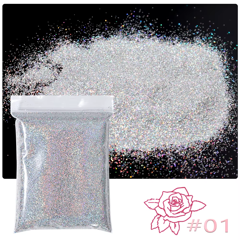 Poudre de paillettes pour ongles de noël or/argent, 50g, 0.1mm, holographique, irisée, brillante, Ul