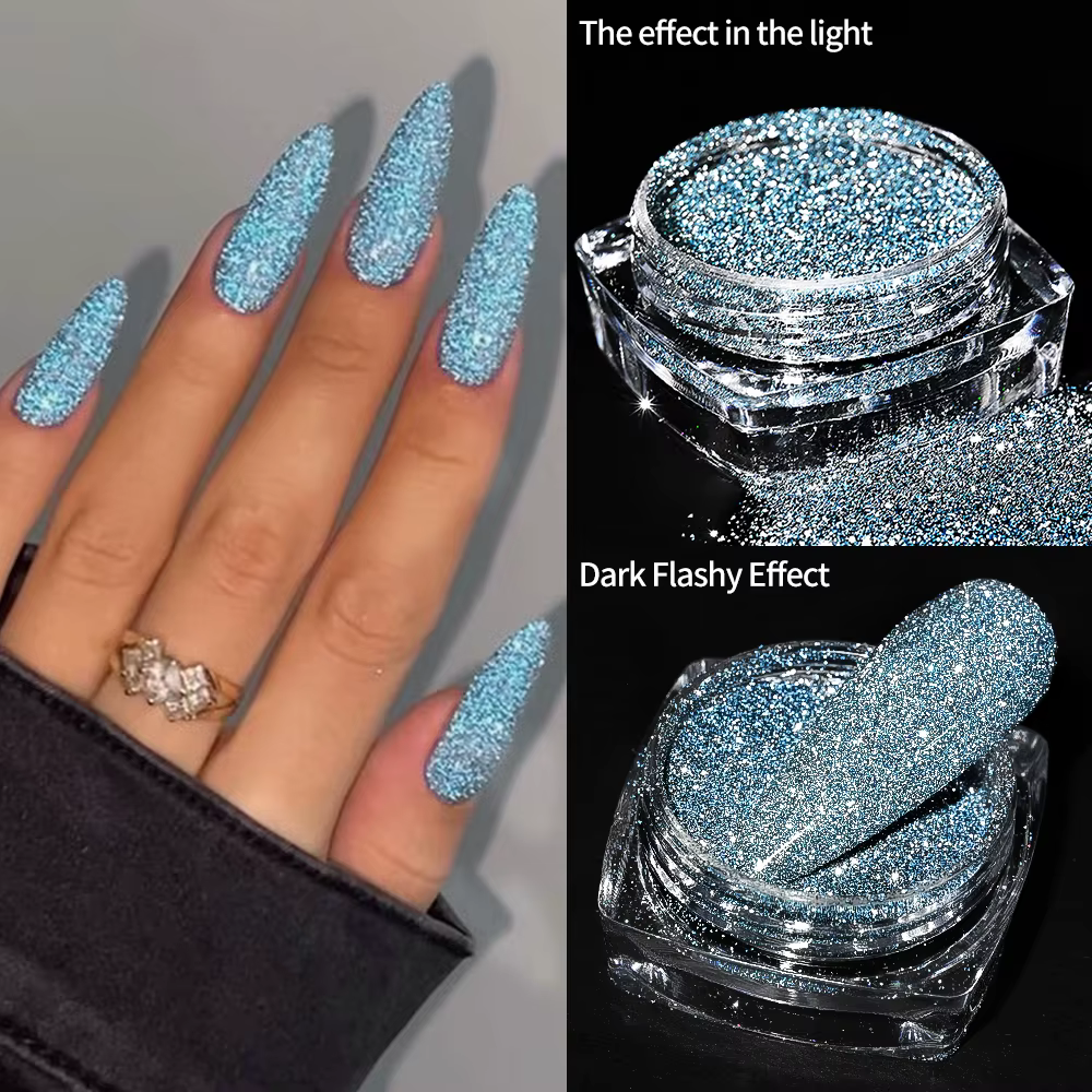 Poudre de paillettes pour ongles brillantes argentées réfléchissantes Net2-3g holographique argent é