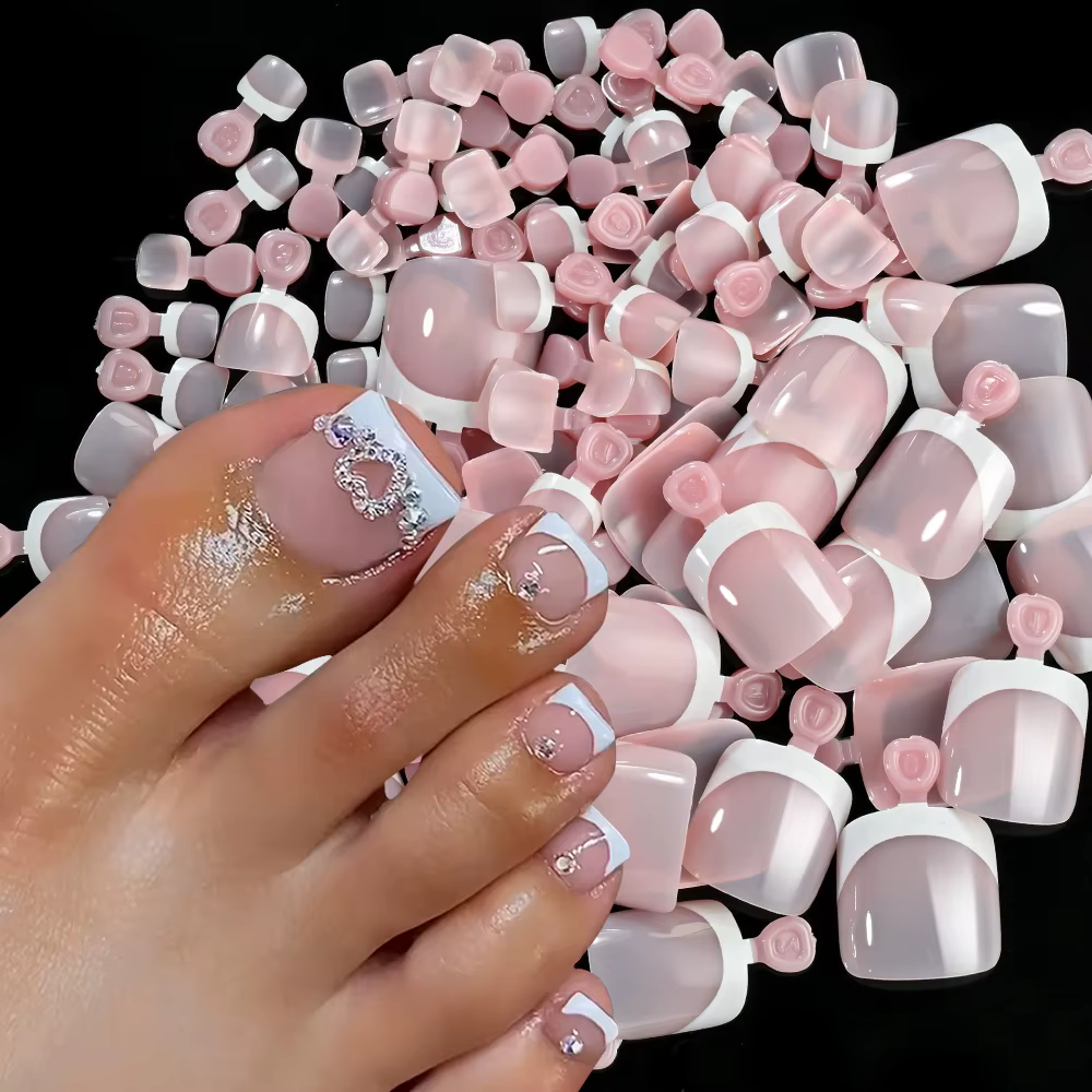 120 pièces 9 couleurs faux ongles français été court carré presse sur les ongles des orteils conseil