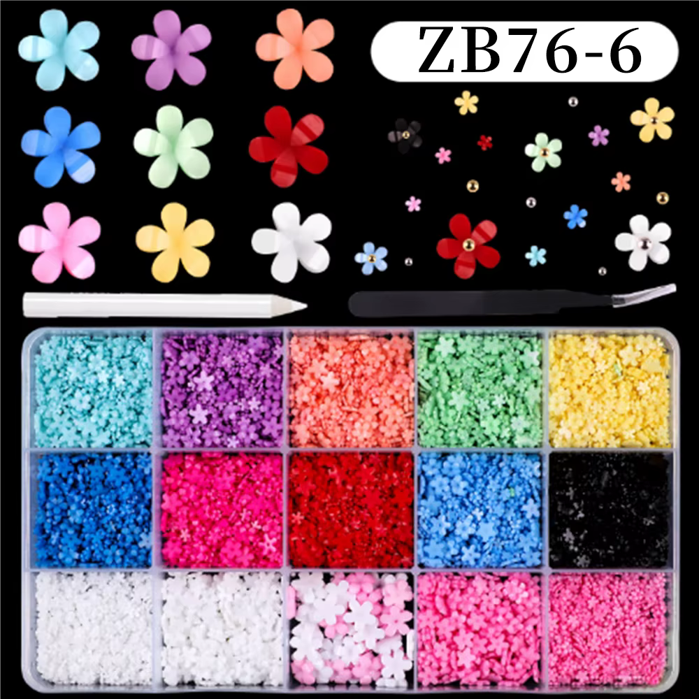 12/15 grilles acrylique fleur ongles breloques mélange de couleurs ensemble 3D fleur Nail Art strass