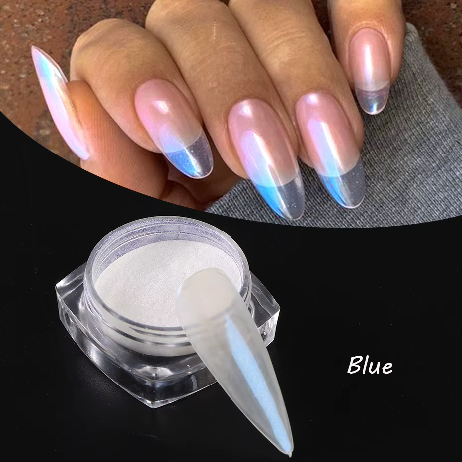 Poudre de paillettes pour ongles blanc nacré effet lune, pigment chromé blanc aurore à frotter, pigm