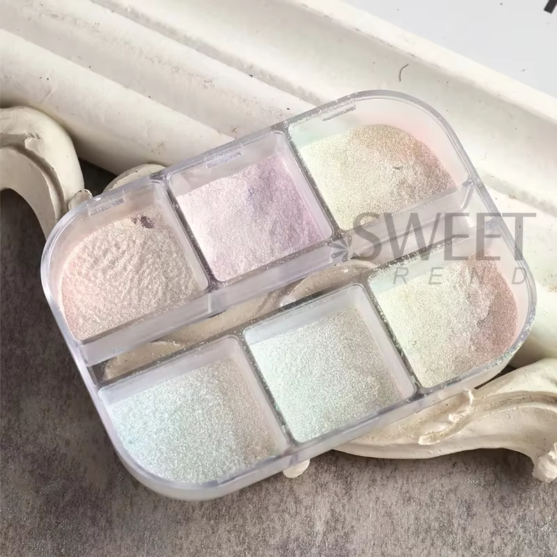 Poudre pour ongles miroir aurore, 6 grilles, perles brillantes, effet chromé, Pigments, vernis Gel, 