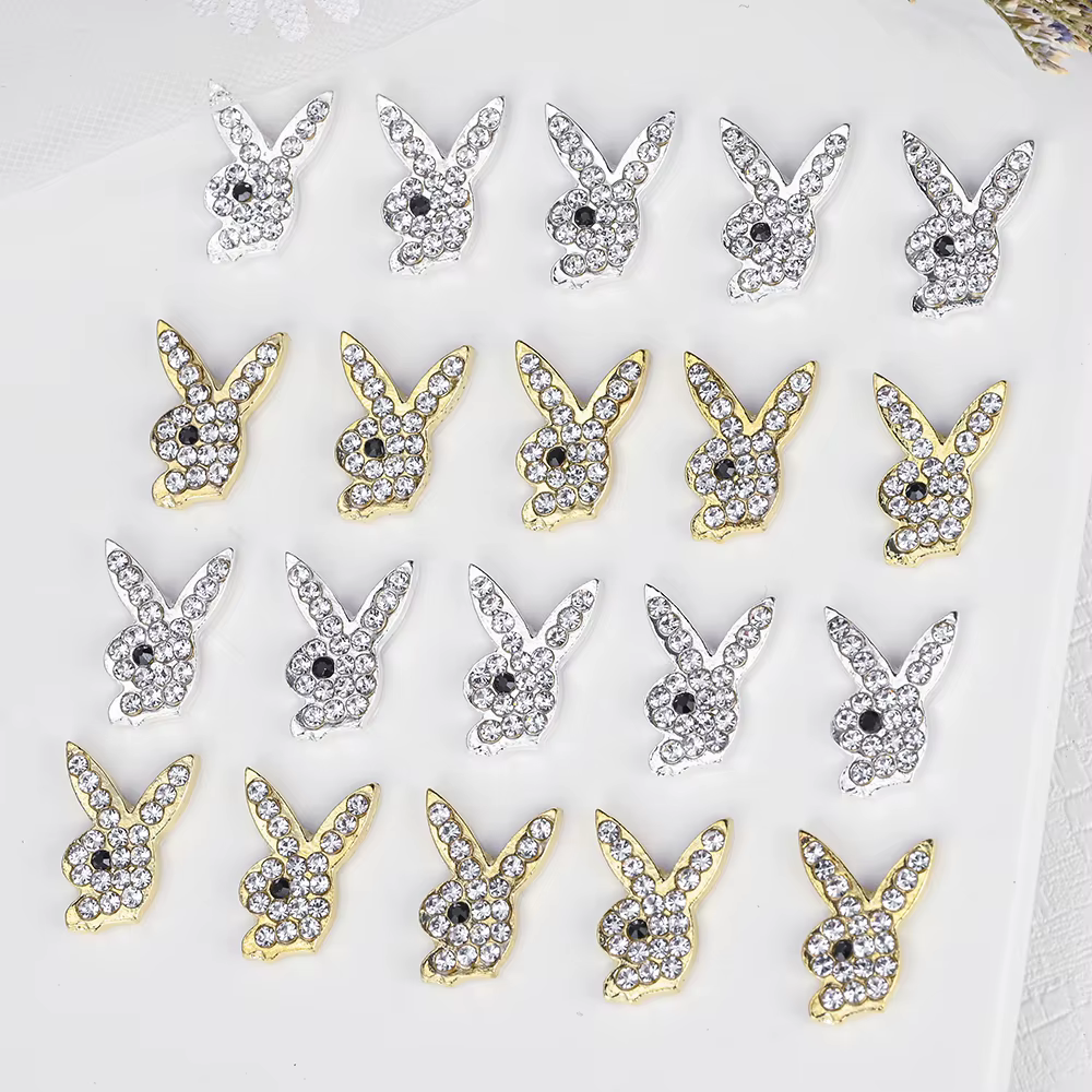 Breloques de luxe pour ongles, alliage d'or, lapin, paillettes, diamant, strass, cristal, pour brico