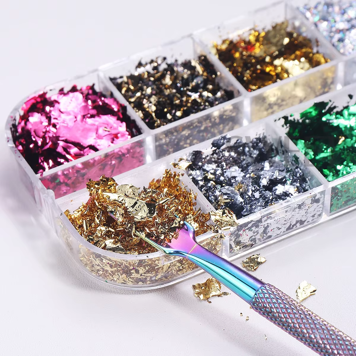 Feuilles d'or Double couleur 12 grilles, magnifiques paillettes pour ongles, scintillantes irréguliè