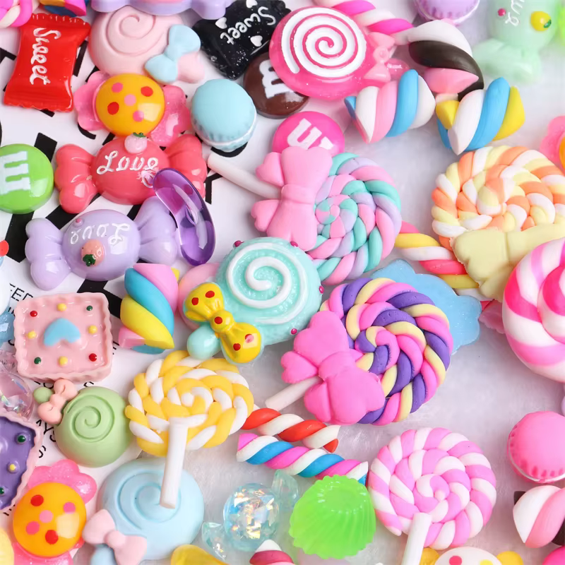 Breloques multi-formes Kawaii pour Nail Art, 20 pièces, bonbons sucrés, ours gommeux, sucette en rés