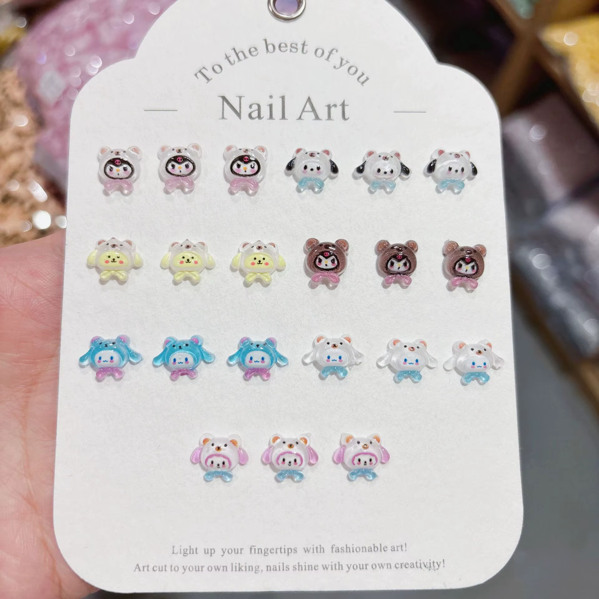 100 pièces de breloques pour ongles de chapeau mignon-ornements en résine 3D cannelle et Kuromi pour