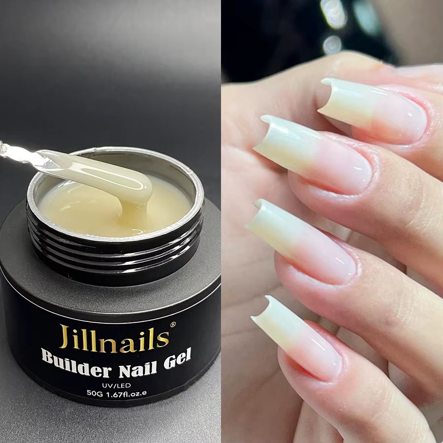 Jillnails Gel de Construction pour Ongles 50g Nude Blanc Laiteux Rose Auto-nivelant Gel Moyen pour E