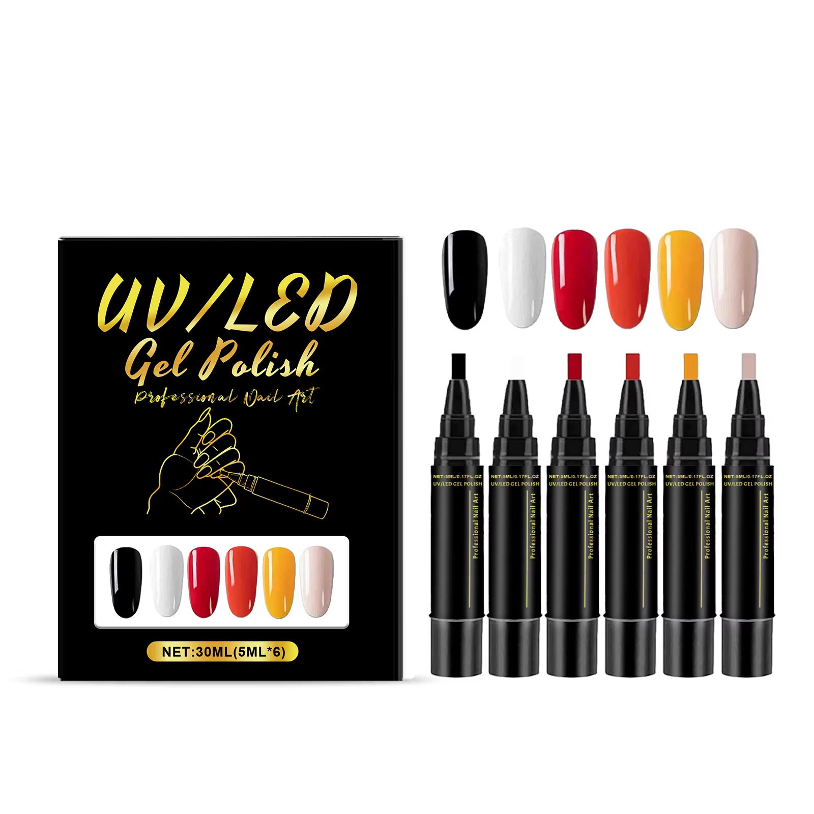 Kit de stylos à ongles DIY 6 couleurs, haute pigmentation, couleurs vives, séchage rapide, décoratio