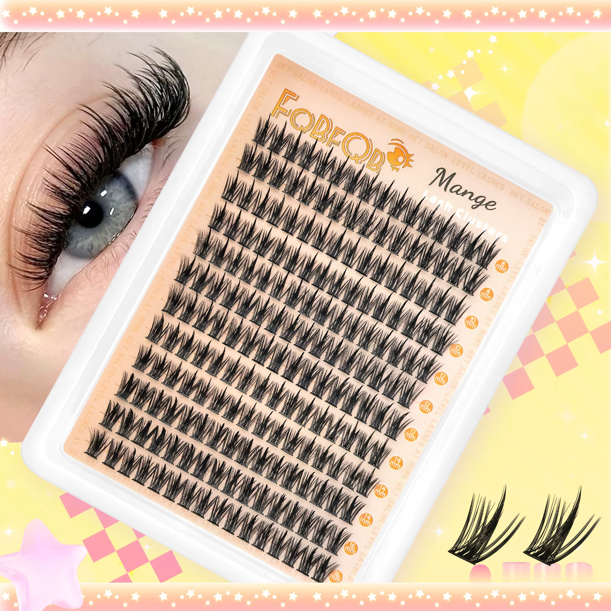 FQB – Kit de grappes de cils Manga, avec liaison et joint de cils, Extensions de cils, plateau mixte
