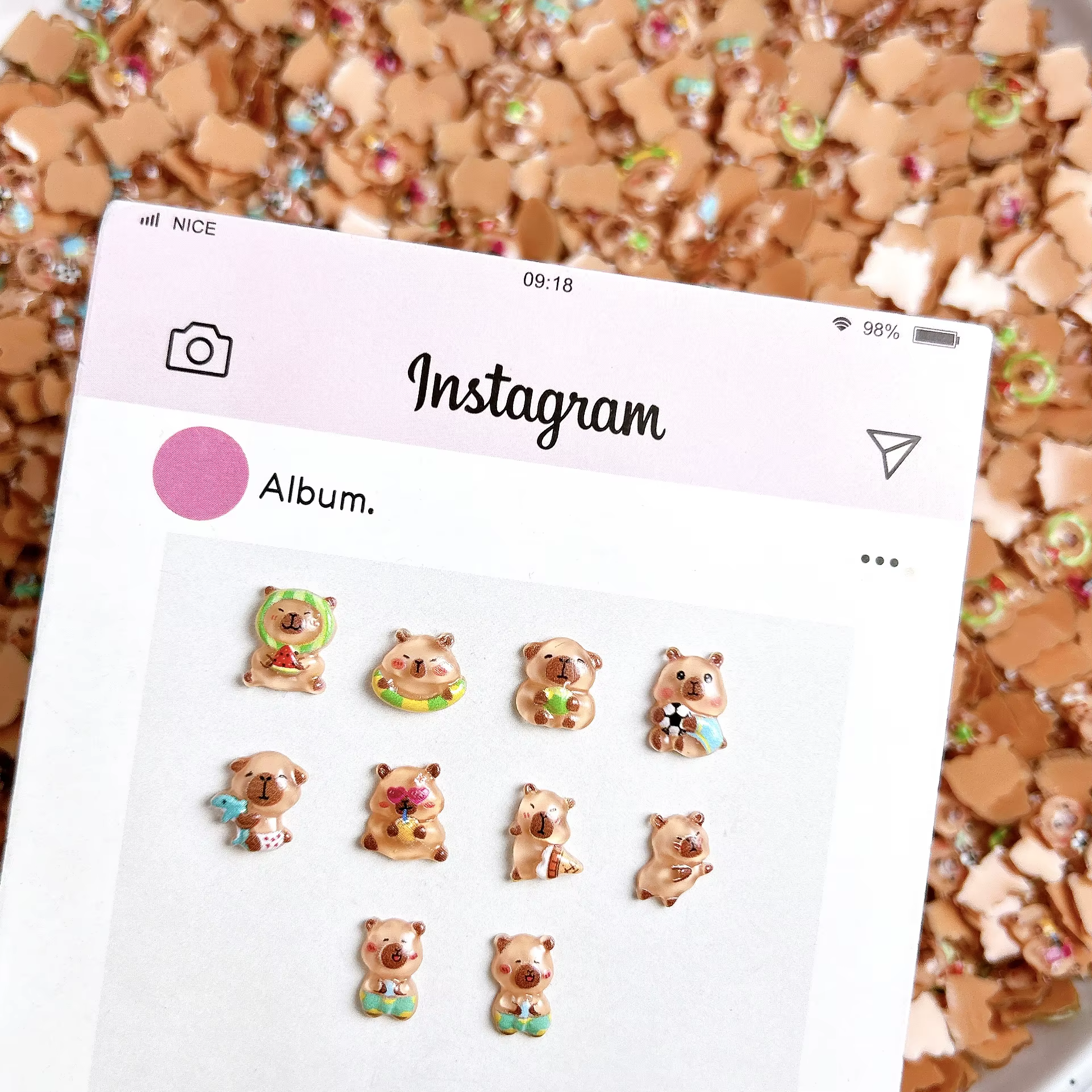 30 pièces roman réaliste marron Capybara résine ongles breloques 3D dessin animé mignon noix de coco