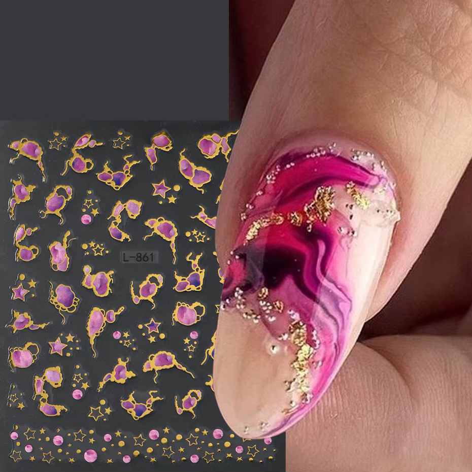 Autocollants pour ongles imprimés en marbre 3D, 6 pièces, breloques multicolores à effet de marbre d