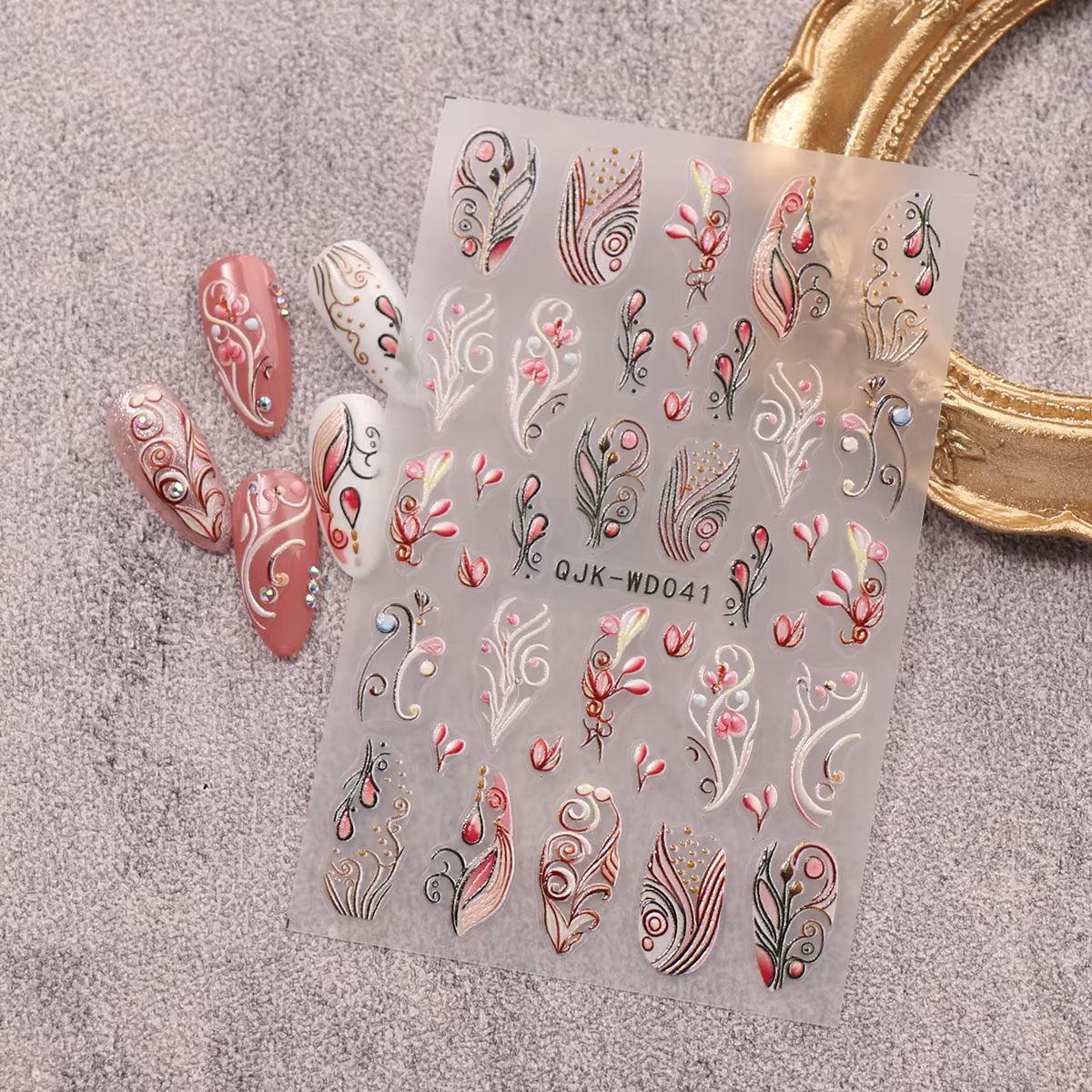 Autocollants pour nail art en relief à motif bohème, thème nostalgique rétro, décoration d'ongles fa
