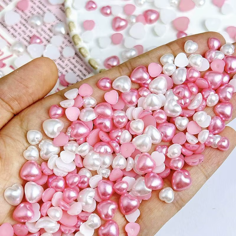 Breloques mélangées en résine 3D pour Nail Art, rose, blanc, cœur, perle de simulation, décorations