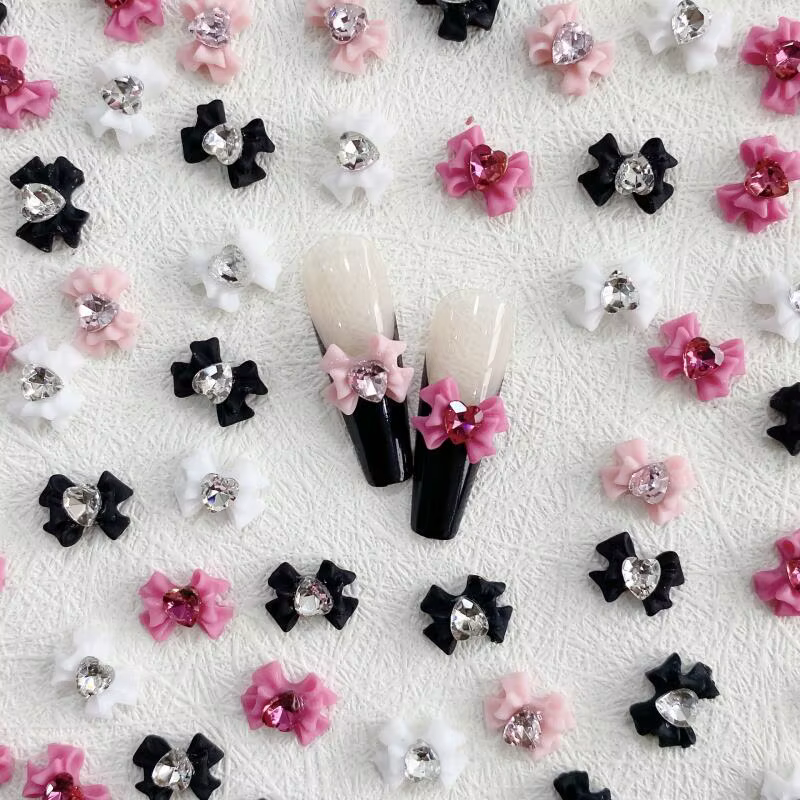 10 pièces résine arc Nail Art décoration avec coeur cristal strass perles accessoires pour ongles Ar