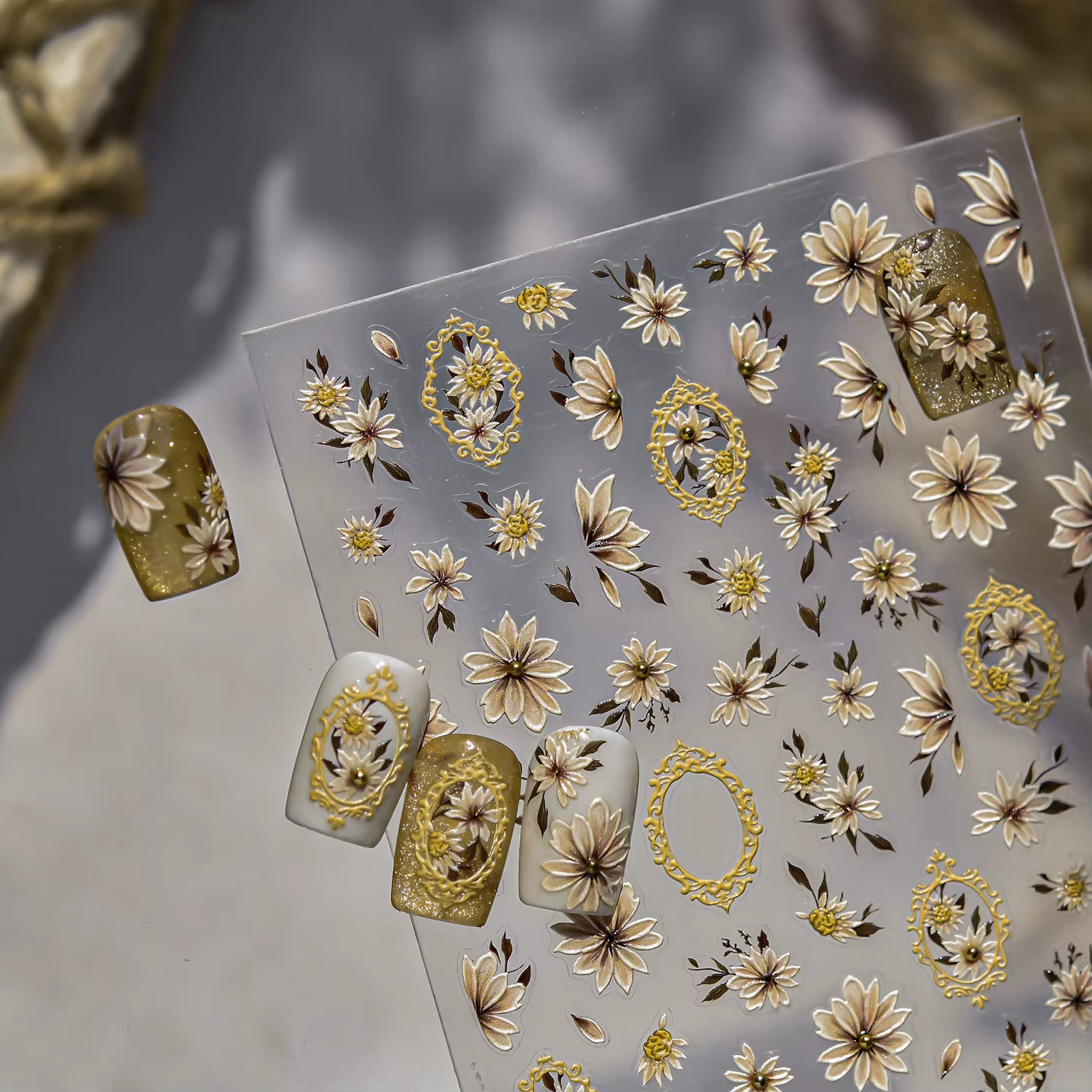 Autocollant d'ongle de diamant de cristal de marguerite sauvage 5D adhésif fleur autocollants d'art