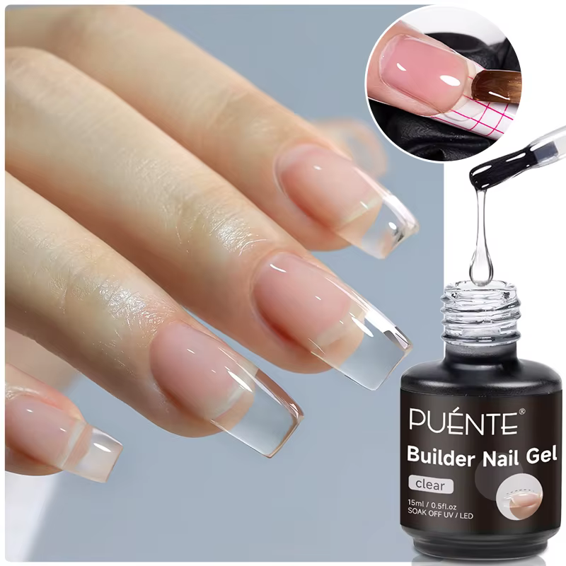 PUENTE 15ML Gel de construction transparent pour ongles, gel d'extension auto-nivelant, renforceur, 